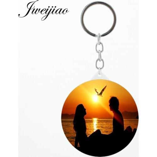 JWEIJIAO Dusk Scenery lovers sea keychain tool Makeup mirrors Chinese handmade Compact mirror with chain for Wife BM33