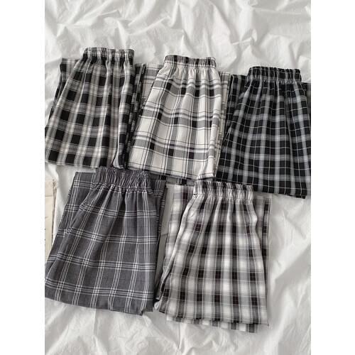 Summer Spring Women Pants Grid Casual 2021 New Korean Elastic High Waist Loose Wide Leg Pants