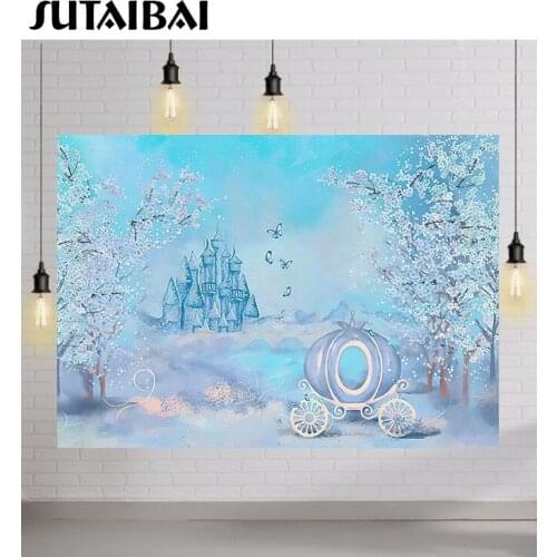 Dreamy Carriage Backdrop Watercolor Fairy Tale Castle Girls Birthday Photo Background Newborn Baby Cake Smash Party Decorations