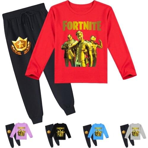 FORTNITE 2021 2-13Y Girls T shirt Cotton long-sleeved +Pants Printing T-shirt Kids Boys Girls Cartoon Clothes