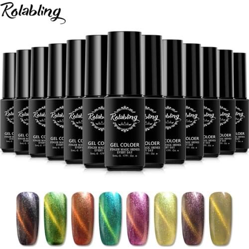 Rolabling 3D Chameleon Cat Eye Magnet Nail Gel Polish 5ML Gel Soak Off UV Gel Lacquer Long Lasting 8 Color Varnish Glue nails