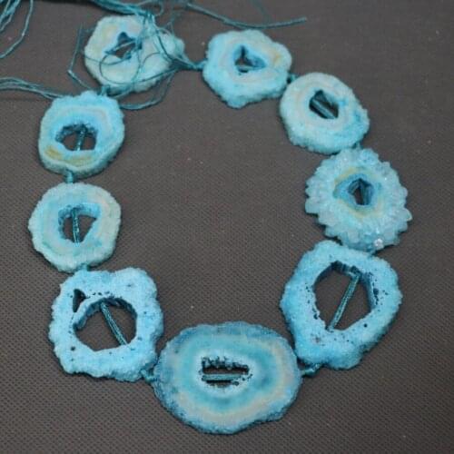 KINDGEMS Bigger Formed Blue Druzy Crystal Quartz Beads Pendant Necklace, Women Connector Accessories Popularity European Jewelry