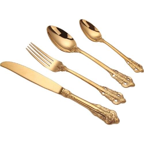 4pc Nordic palace hollow carved cutlery Western tableware, high-grade 304 stainless steel retro embossed