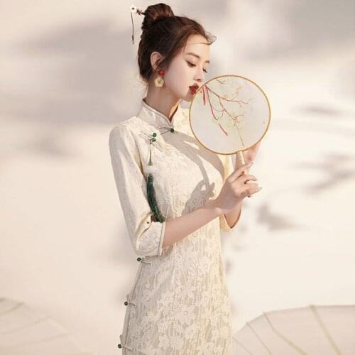 Lace Qipao Girl Chinese Dress Autumn Hanfu Women Modern Cheongsam Robe Orientale Eleganti Harajuku Traditional Vestido Chino New