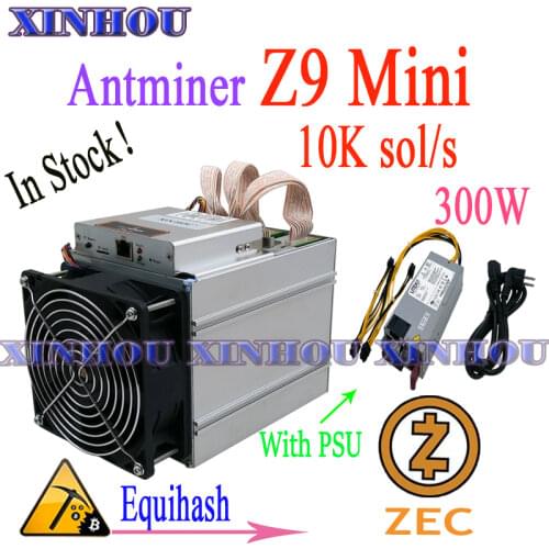 Asic ZEC Miner Antminer z9 Mini 10k Sol/s 300W Equihash With PSU Better than S9 S9K T9+R4 T17e S17e Z11 Z9 A9 M20S M21 M3 S17 E9