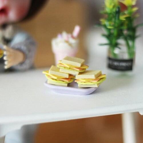 2 Pcs 1/12 Dollhouse Miniature Mini Sandwiches Simulation Food Breakfast Bento Pretend Play Doll Kitchen Furniture Accessories