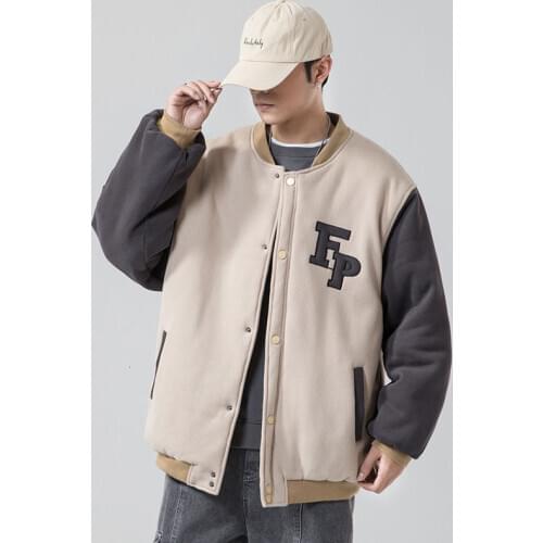 Winter Baseball Uniform Mens Simple Stitching Fashion Cotton Coat Warm Single-breasted Loose Embroidered Letter Jacket Male