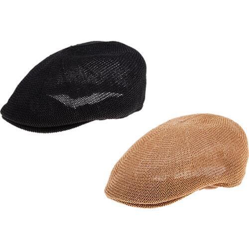 Men Breathable Summer Straw Sun Hat Newsboy Beret Ivy Cap Cabbie Flat Cap