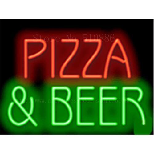 Pizza & Beer NEON SIGN REAL GLASS BEER BAR PUB LIGHT SIGNS store display Restaurant shop food subs Advertising Lights 17*14"