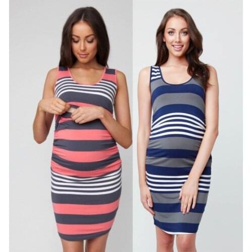 2021 New Striped Maternity Dress Breastfeeding Vest Tank Top Loose Mother Sleeveless Breastfeeding Nursing Dress Vestidos