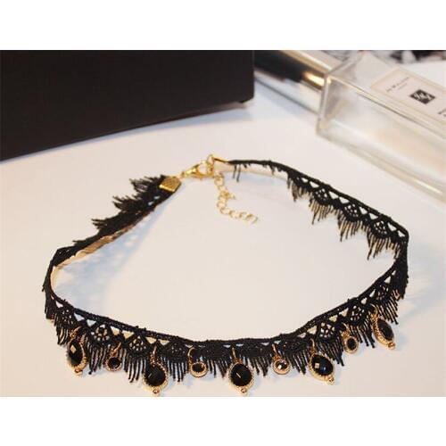 New Simple Woman Choker Necklace Vintage Black Lace Necklace Elegant Lady Water Drop Tassel Fashion Jewelry