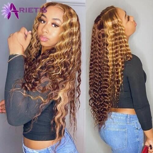 Curly Human Hair Wig Honey Blonde Ombre P4/30 P4/27 Highlight Human Hair Wigs For Black Women Remy Lace Front Human Hair Wigs