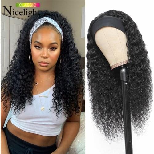 Nicelight 26 inch Loose Deep Wave Wig 180 Density Scarf Headband Wig Brazilian Human Hair Wigs Glueless Headband Wigs For Women