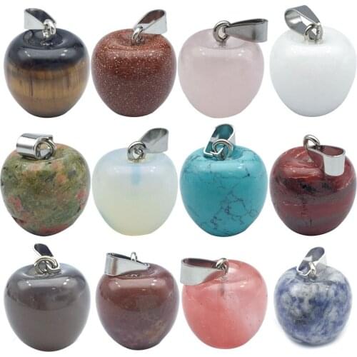 12Pcs/set Apple Shape Charms Natural Semi-precious Stone Pendant Charms Mixed Colors Christmas Gift Christmas charms Hot Selling