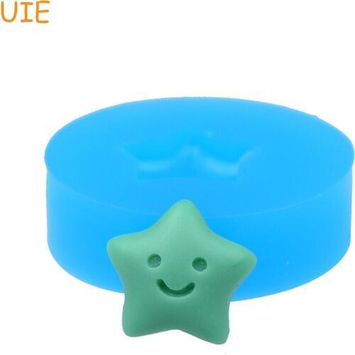 QYL059U 13.5mm Smiling Face Star Cookie Flexible Silicone Mold - Cupcake Topper Fondant Craft, DIY Biscuit Baking, Candy, Resin