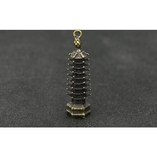 Retro Brass Wenchang Tower craft Keychain ring Pendant ornament Miniature Stupa Pagoda Fitting Key chain Pendant decoration p052