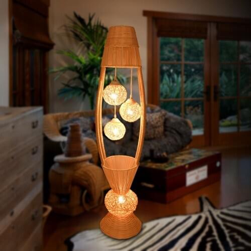 Modern Simple Southeast Asia rattan floor lamp living room bedroom study creative warm romantic wood Japanese floor light LO7148