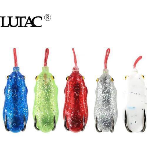 LUTAC 5 PCS/Set Soft Frog New Modified Frog Artificial Soft Bait fishing tackle Fishing Lures Double Hooks 60mm 14g Top water