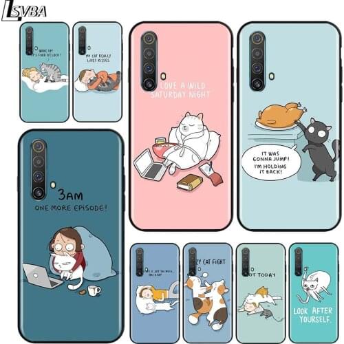 Cartoon Cat Animal for OPPO Realme V15 X5 X3 X50 X7 X2 C17 C11 C3 C2 7 7i 6 6S 6i 5 Narzo 20 Pro Black Phone Case
