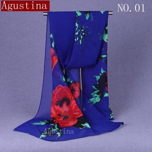 Chiffon big Flower painting scarf fashion shawl women designer brand luxury for women headscarf long scarves stoles and shawls