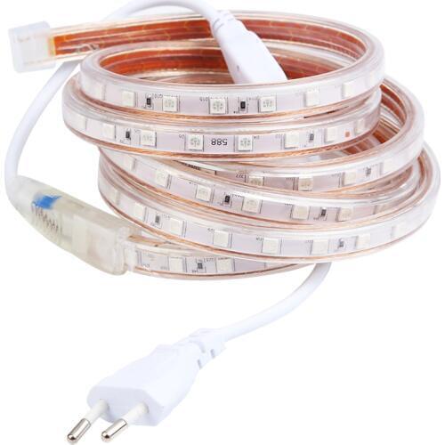 LED Strip Light 5050 220 V Volt Flexible Ledstrip 220V Waterproof IP67 5050 Tape Ribbon Living Room Kitchen Outdoor Power Plug