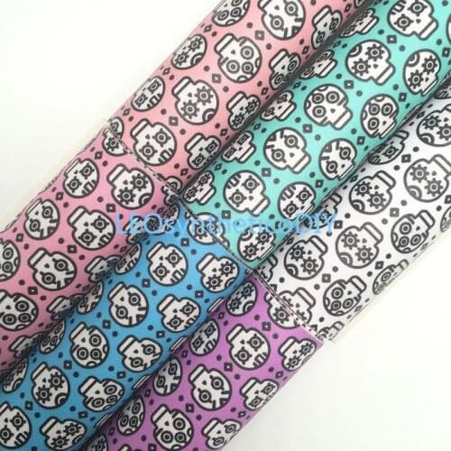 Onefly Skull Printed Faux Leather Fabric, Vinyl Fabric Synthetic Leather Felt Backing for Making Bow DIY handbags shoes FZ037A