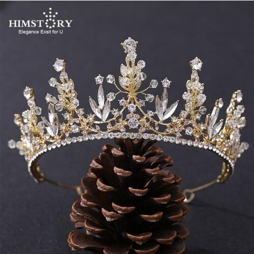 HIMSTORY New Princess Crown Flower Clear Crystal Bridal Diadem Wedding tiara Headpiece Hair Jewelry Wedding Hair Accessorie