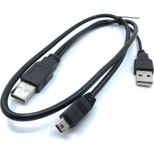 USB2.0 + USB 2.0 double A Type 2A Male to Mini 5 Pin Male Y Cable 0.7m 70cm 2ft For 2.5" Mobile Hard Disk Drive HDD