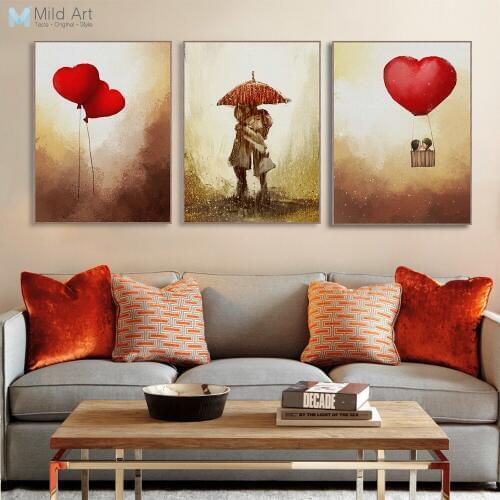 Vintage Romantic Valentine Love Heart Balloon Poster Modern Girl Room Wall Art Print Picture Canvas Painting Home Deco Custom