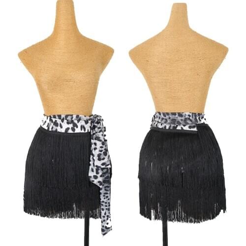Latin Dance Skirt For Women Black Leopard Fringe Practice Clothes Latin Competition Clothing Rumba Tango Samba Costumes DQL4271
