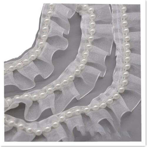1-Yard Top-Notch Ribbon Wrinkled Pearl Lace Wedding Dress Collar Hanfu Home Textile Accessories Manual DIY Material