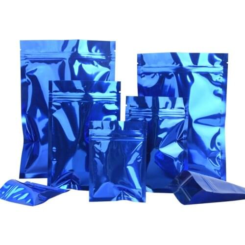 100PCS Blue Ziplock Aluminum Foil Bag Reclosable Mylar Zip Lock Candy Coffee Powder Snack Package Plastic Bags