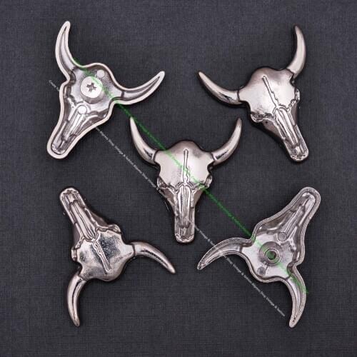 10X Western Cowboy Silver Bull Buffalo Skull Head Longhorn Leathercraft Concho Western hatband Decor
