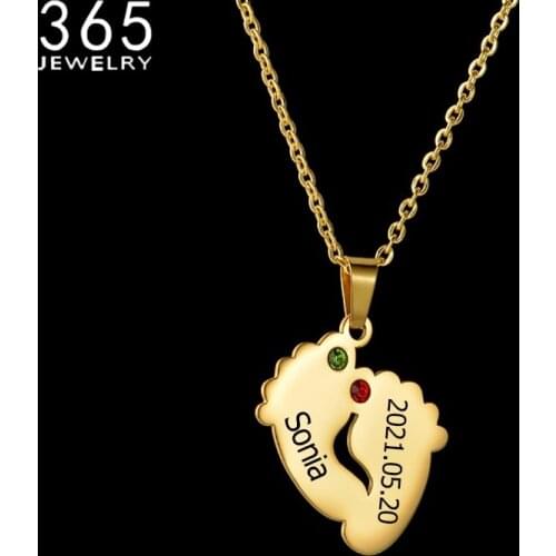 2021 New Style Customized Jewelrys Name Pendant Necklace Personalized Feet Birthday Stone Custom Nameplate collares Jewelry Gift
