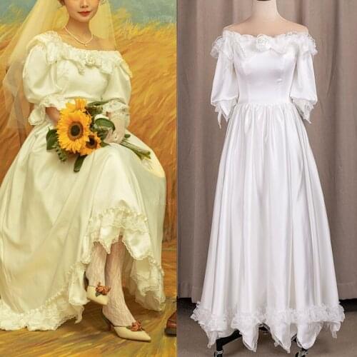 #3163 100% Real Photos Victoria Vintage Special Design 3/4 Long Sleeve Lace Soft Lace Up Ivory Bridal Gown Wedding Dress