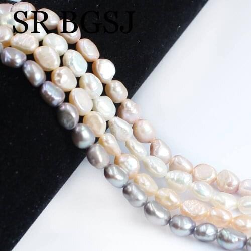 Free Shipping 6-7x8-9mm White Purple Pink Irregular Jewelry Making Beaded Natural Freshwater Pearl Beads Strand 14"
