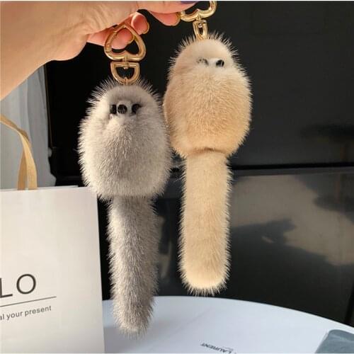 Luxury Real Mink Fur Keychain Soft Cute Fox Toys Women HandBag Ornament Pendant Car Key Ring Fox Tail Trinket Gifts Accessories