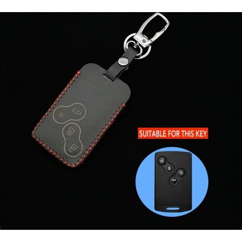 Car Key Cover, Leather Protective Cover With 4 Buttons For Renault Clio Logan Megane 2 3 Koleos Scenery Card Accessories Case