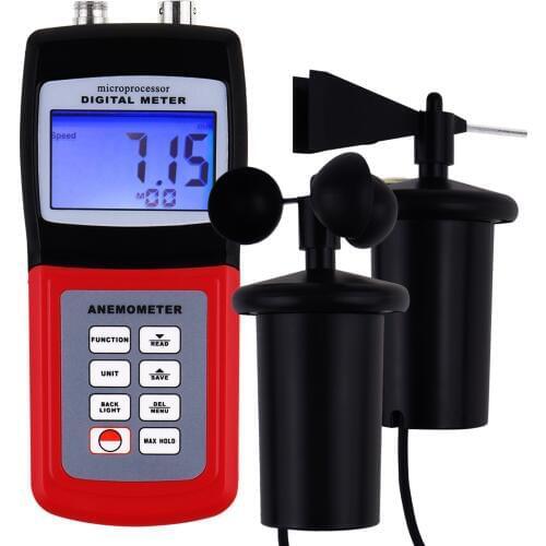 Digital Wind Air Anemometer 3-Cup Type Sensor Microprocessor Probe for Speed Flow Temperature & Direction w/ FREE Carrying Case