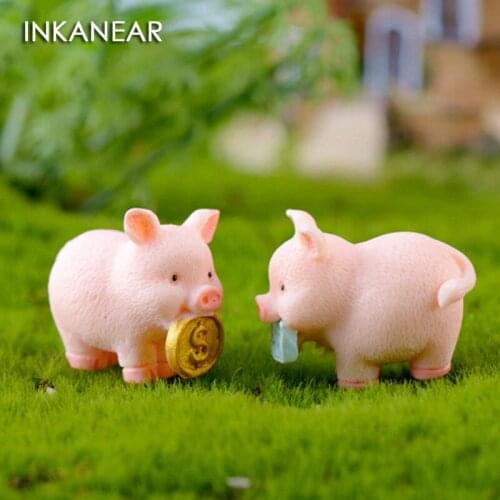 Lucky Pig Mini Fairy Garden Gnome Statue Animal Figure Kawaii Money Figurines Miniature Car Decor Resin diy Accessories