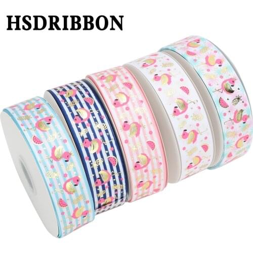 HSDRIBBON Free Shipping 38mm 1-1/2inch hsd-design custom flamingo hologram Series on Grosgrain Ribbon