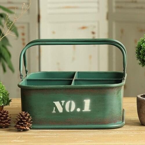 American country Home Furnishing Decor creative green antique retro floral ornaments basket handle storage cassette