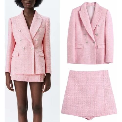 KUMSVAG Women Summer Casual Solid Suits 2-piece sets 2021 ZA Blazers and Shorts Skirts Female Elegant Street OL Clothing BB1358