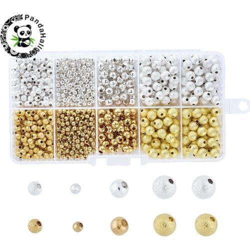 Pandahall About 990pcs/box 4mm 5mm 6mm Golden Silver Color Round Metal Ball Spacer Beads for Jewelry Making Hole: 1mm
