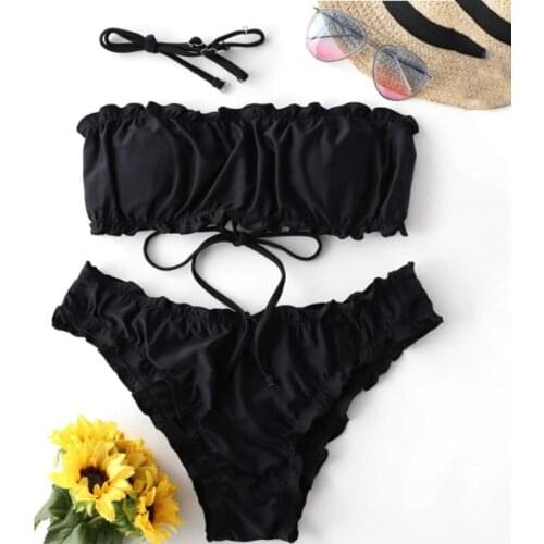 Lettuce Trim Bandeau Bikini 2021 Push Up Padrazilian Biquini Swimsuit Summer Bathing Suit Low Waist brasileños mujeres Bikini