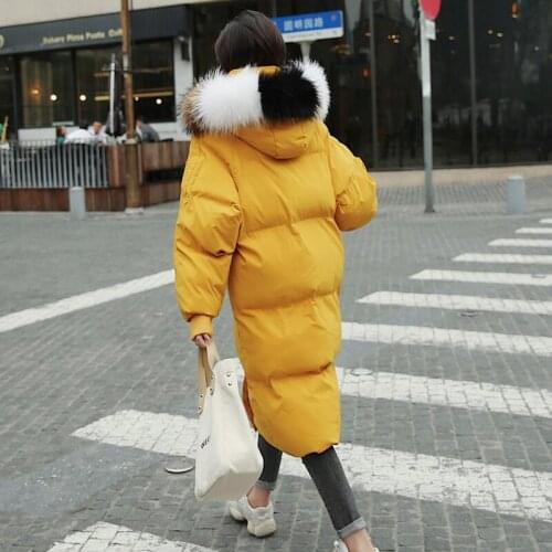 New womens middle and long cotton padded jacket with thickened and fashionable bright color ins down jacket in winter