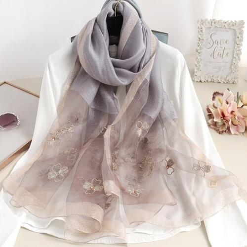 Summer Light Thin Silk Wool Scarf Female Long Shawl Women Sunscreen Bandana Floral Embroidery Mori Girl 2020 Scarves Soft Stoles