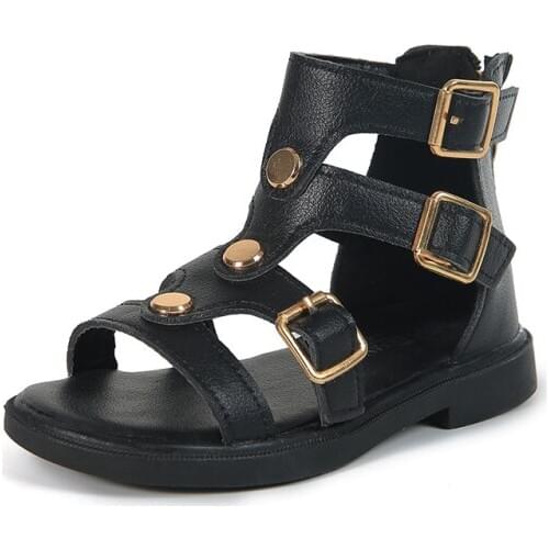Fashion Leather Children Rivets Big Kids Soft Bottom Sandals Princess Girls Rome Buckle Beach Shoes 3 4 5 6 7 8 9 10 11 12 Years