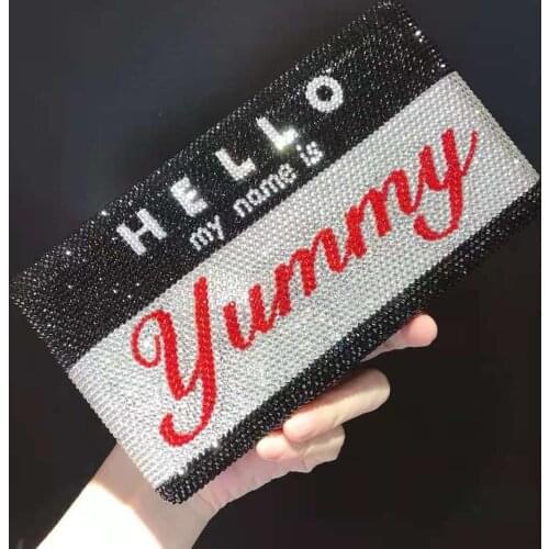 Fashion Black Pink Letter Womens Diamond Clutch Purse And Wallet Lady Crystal Cocktail Party Evening Handbags Female Dinner Bag