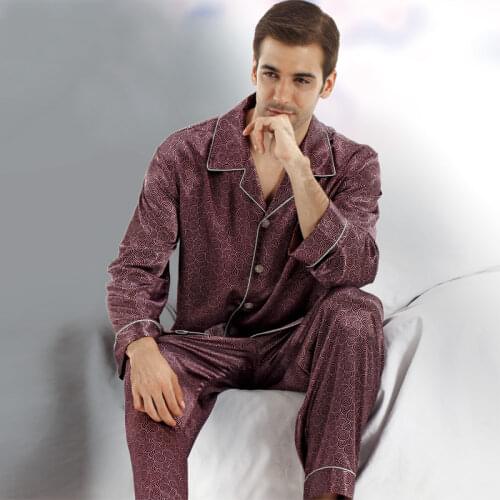 Mens Silk Pajamas Set Long Sleeve Pyjama Satin Home Suit for Men Summer Sleepwear Dropshipping